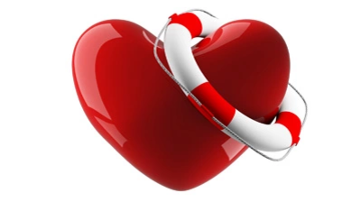 Rotes Herz mit weiß-rotem Rettungsring umgeben.