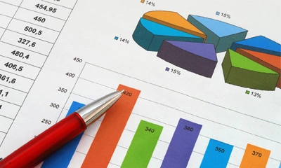 Grafik eines Säulen- und Tortendiagramme mit farbigen Segmenten.