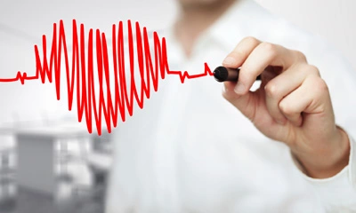 Eine Herzfrequenzkurve in Rot, per Hand gezeichnet.