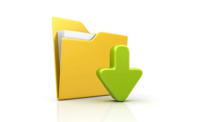 Grafik eines gelben Ordners mit einem grünen Abwärtspfeil für Downloads.
